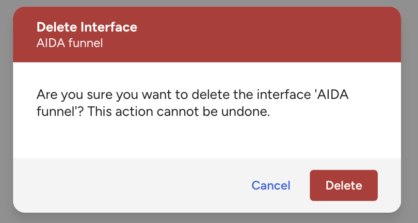 Delete interface confirmation modal