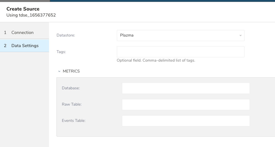 Create Source data settings