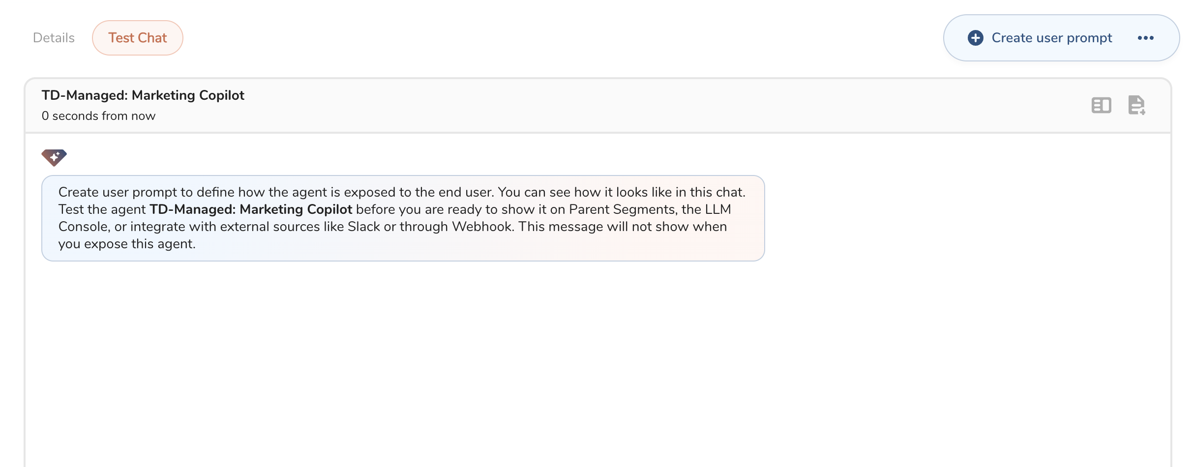 Test Chat tab before creating prompt