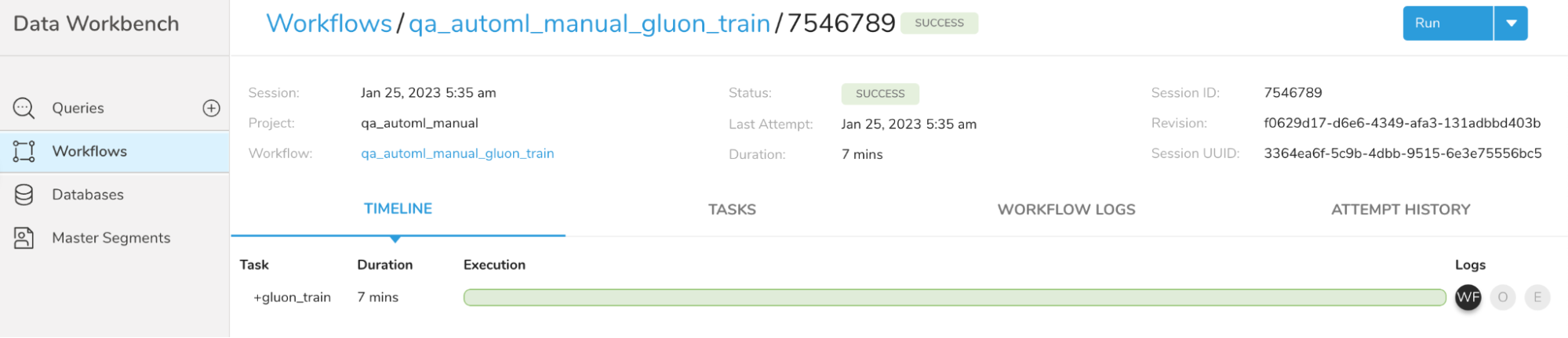 Successful workflow run details
