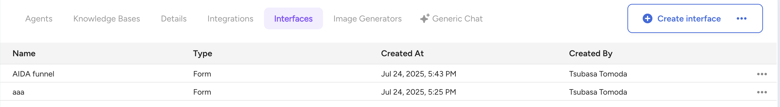 Interface options menu